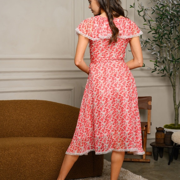 SHORT SLEEVE RUFFLE FLORAL MIDI DRESS - Picture 3 of 11